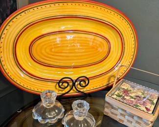 Pier 1 Yellow & Red Earthenware Ceramic Serving Platter