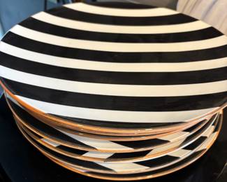 Set of 6 CMG Ceramicas Black and White Striped Dinner Plates
