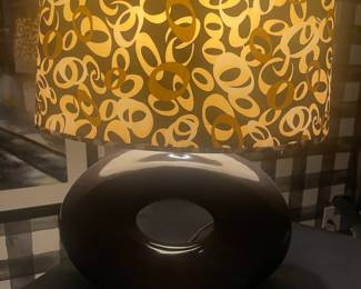 Mid Century Brown Donut-Shaped Table Lamp with Abstract Shade