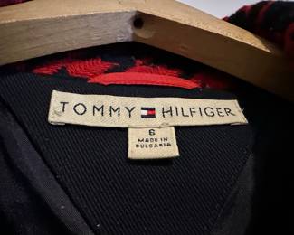 Tommy Hilfiger Women's Red & Black Houndstooth Pattern Cropped Jacket – Size 6