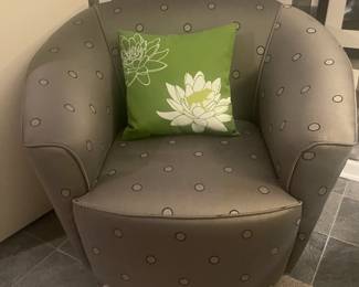 Pair of Grey Barrel Chairs with Polka Dot Design