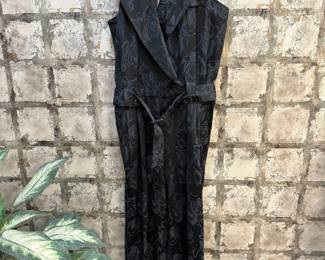 Circa 1980s Together! Black Jumpsuit with Floral Design – Size Petite 6