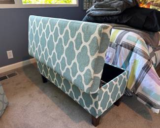 Turquoise & Cream Upholstered Storage Bench