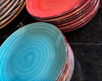 Royal Norfolk Blue Swirl Dinner Plates, Royal Norfolk Red Swirl Dinner Plates