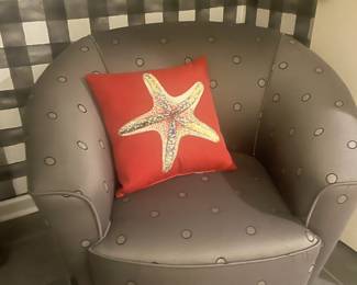 Pair of Grey Barrel Chairs with Polka Dot Design