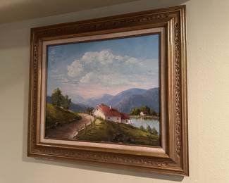 Framed Countryside Oil Painting by Vivian C.