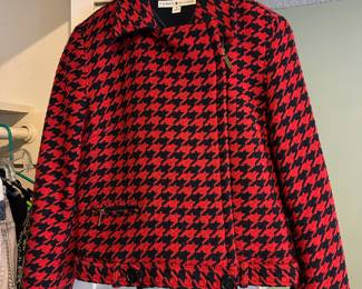 Tommy Hilfiger Women's Red & Black Houndstooth Pattern Cropped Jacket – Size 6