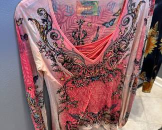 Butterfly Dropout Pink Floral & Butterfly Design Long Sleeve Blouse