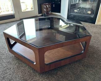 Hexagonal Coffee Table with  Smoked Glass Top