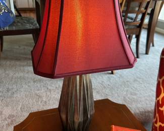 Geometric Base Table Lamp with Red Shade