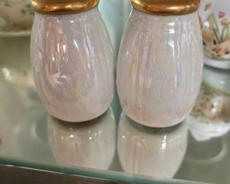 White & Gold Lusterware Salt & Pepper Shakers