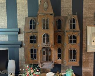 Victorian House Metal Wall Sculpture, Glass Star Votive Holder