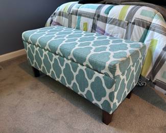 Turquoise & Cream Upholstered Storage Bench