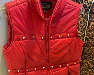 Montanaco Red Puffer Vest with Gold Tone Studs – Size Small
