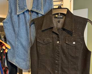 Christine Alexander Blue Denim Vest with Sequined Collar, Christine Alexander Black Denim Vest with Sequins