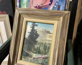 Framed Hand Tinted Photo of Mt Rainier by Norman Edson 