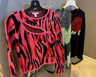 Bar III Pink and Black Animal Print Cutout Cropped Sweater – Size Small