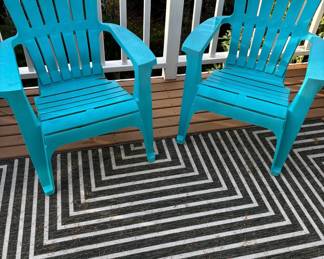 Pair of Plastic Turquoise Adirondack Chairs