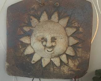 Rustic Stoneware Pottery Sun Face Wall Plaque
