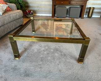 Glass Top Square Brass Coffee Table 
