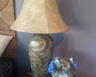 Green & Copper Tone Abstract Design Table Lamp