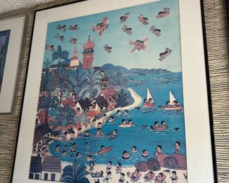 Framed & Matted Mexican Folk Art Children Playing Lithograph by Manuel Lepe