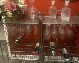 Pair of Matching Glass Top Wine Bottle and Glass Holder