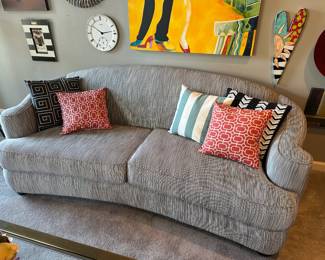 Grey & White Striped Curved Gray Sofa