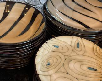 Pier 1 Imports Teal Peacock & Zebra Dinnerware Set