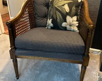 Hollywood Regency Style Cane-Back Armchair with Black & White Upholstery