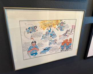 Framed & Matted 1993 Seafair Police Comic Art
