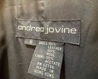 Andrea Jovine Black Leather & Wood Long Jacket – Size 8