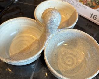 Cream Studio Pottery 3 Bowl Condiment Dish