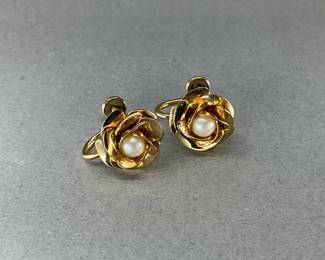 Cultured Peal and 12K Floral Earrings