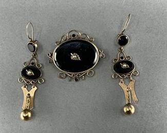 Victorian Onyx and Pearl Demi-Parure