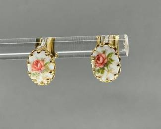 14K Hand Painted Rose Stud Earrings