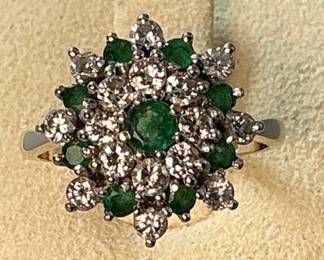 14K WG 4 Tier Emerald and Diamond Ring