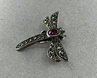 Sterling and Marcasite Dragonfly Brooch