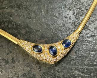 14K Omega Chain with Sapphires and Diamonds