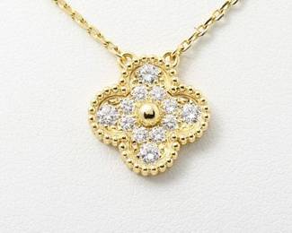 Van Cleef & Arpels Vintage Alhambra Diamond Pave 18K Gold Pendant Necklace