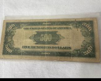 Lot 629 1934 Five Hundred Dollar Bill back