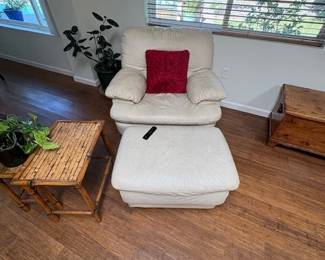 FAUX LEATHER CHAIR AND OTTOMAN