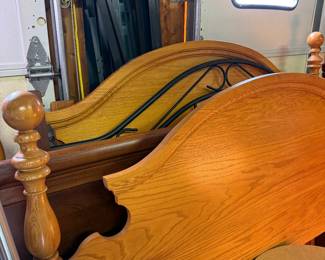 Full size bed frame set: headboard and footboard, two side tables, one six drawer dresser.