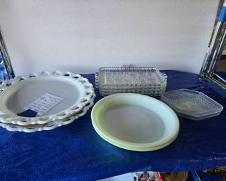 Milkglass, pyrex, and crystal 