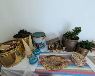 Vintage Nativity Scene, Large brass nesting buckets