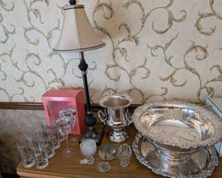 25 year anniversary set, silver plated bottle chiller and punch bowl