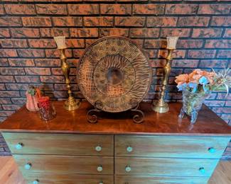 Candle stick holders, decorative plate, crystal cornucopia, fall decor 