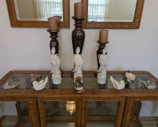 Large candle stick holders, asian art, crystal bird, collectible birds.