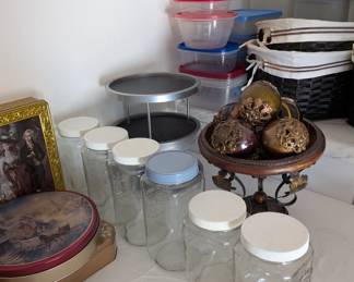 Large glass jars, plastic storage, and more