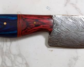 Custom Damascus Fixed Blade Knife, 3" Blade, In Leather Sheath